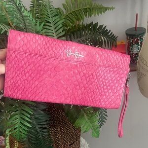 Hot Pink Snakeskin Clutch/ Wristlet by Jessica Simpson Three Piece Set